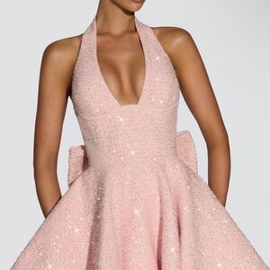 Glamorous Pink Halter Prom Dress